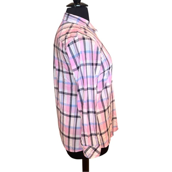 TALBOTS CLASSIC COTTON SHIRT - SERENITY GREY PLAID / PINK Women’s Large - Picture 5 of 13